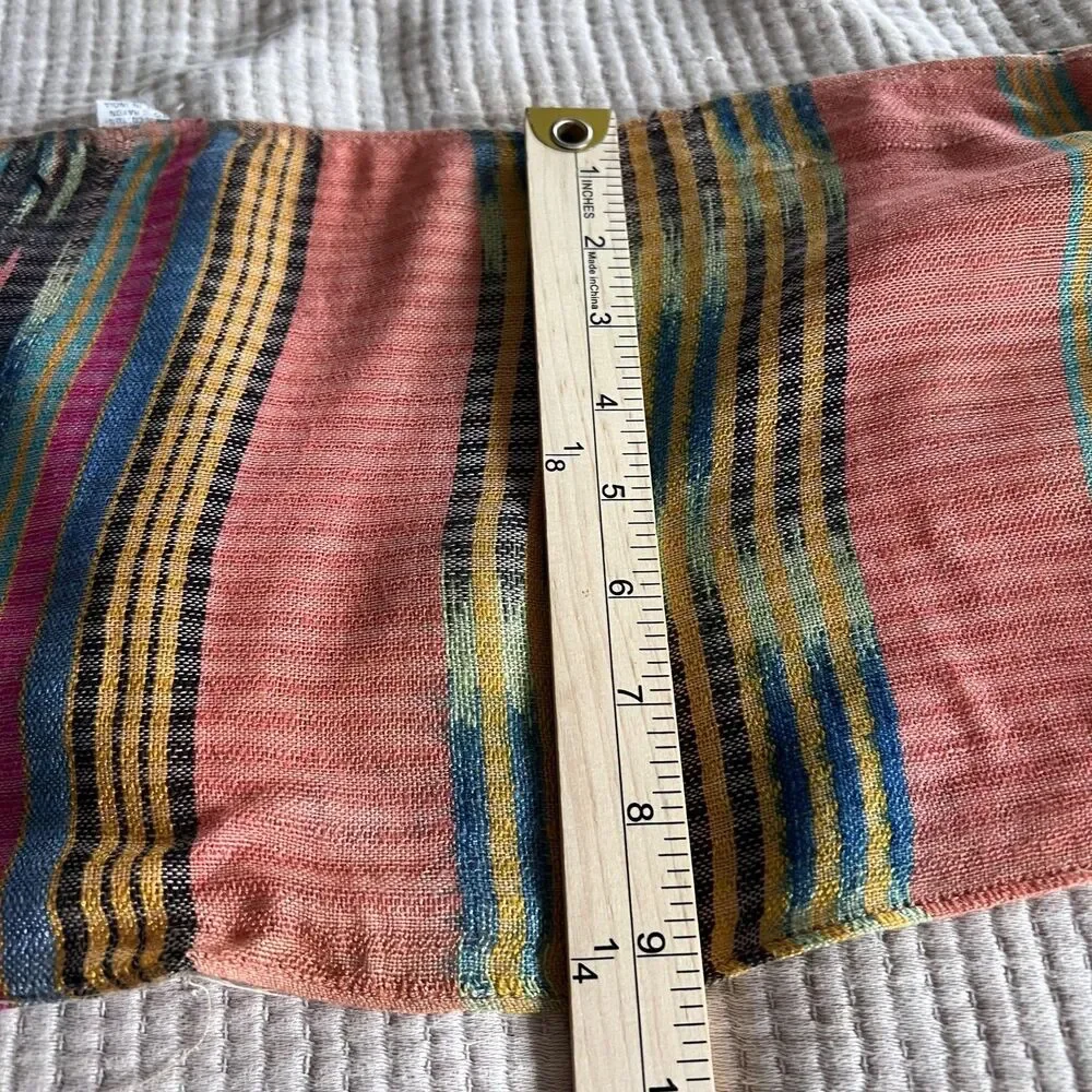 IDEA'S Scarf Womens One Size Orange Multi Color Striped Woven Fringed India Boho